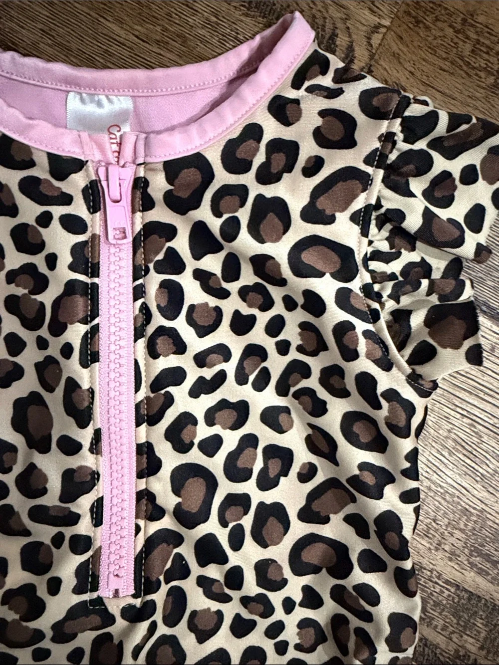 Cat and Jack 4T Leopard Print One-Piece Swimsuit with Pink Trim